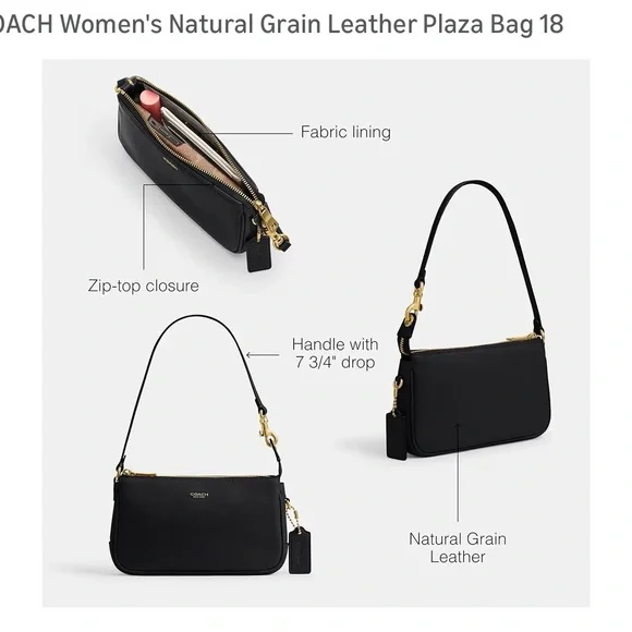 Coach Women’s Natural Grain Leather Plaza Bag 18 with Gold Hardware - Picture 2 of 6